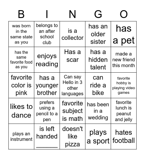 Challenge Bingo Card