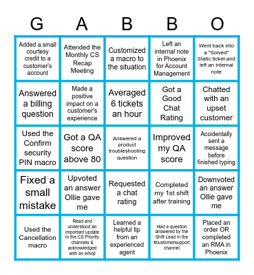 New CS Representative Bingo Card