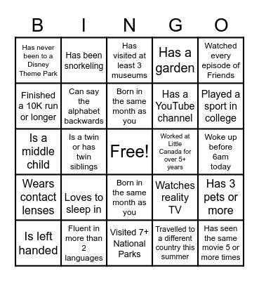 Ice Breaker Bingo Card