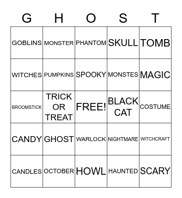 GHOST Bingo Card