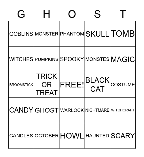 GHOST Bingo Card