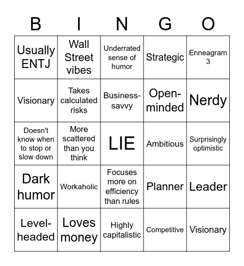 Socionics LIE Bingo Card