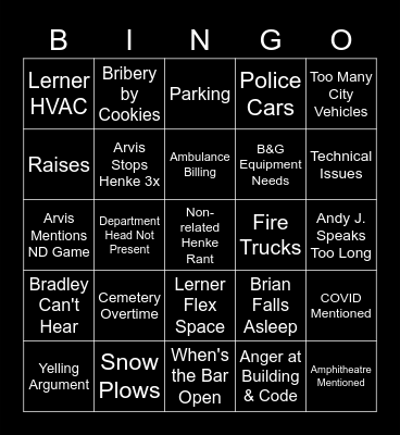Budget Hearing Bingo Card