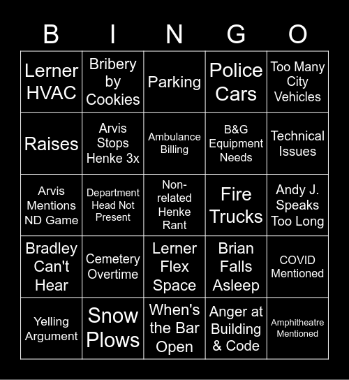 Budget Hearing Bingo Card