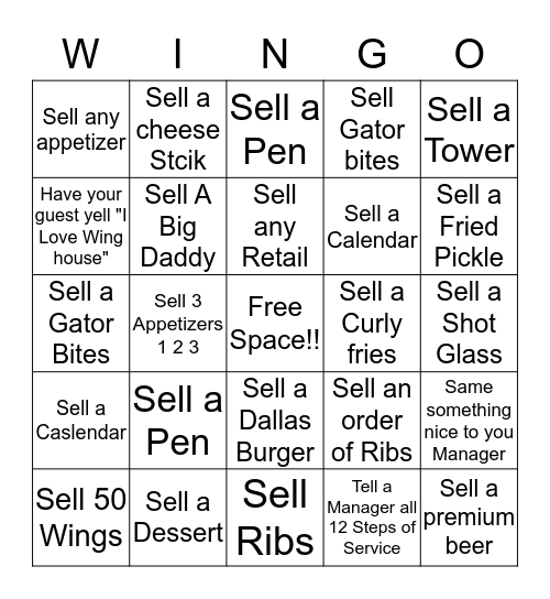 Winghouse Wingo Bingo Card