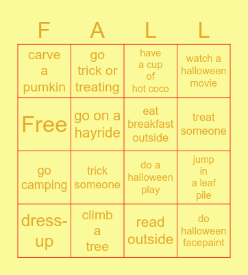 fall bingo Card