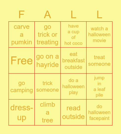 fall bingo Card