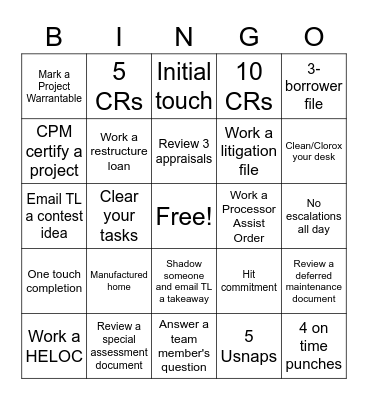 Project UW Bingo Card