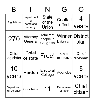 Executive Branch Bingo Card