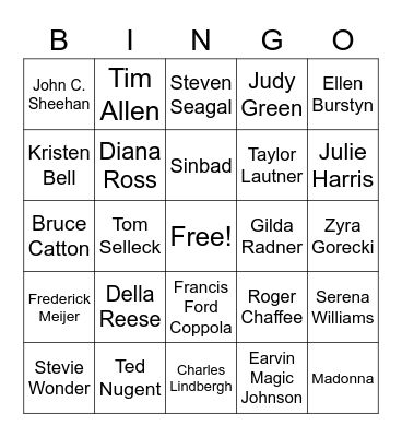 Famous People from Michigan Bingo Card