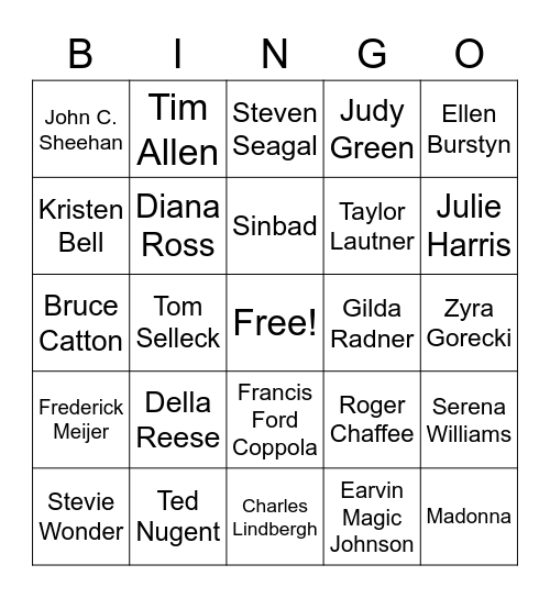 Famous People from Michigan Bingo Card