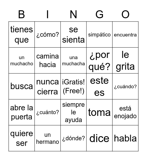 Spanish 7 Review Bingo Card