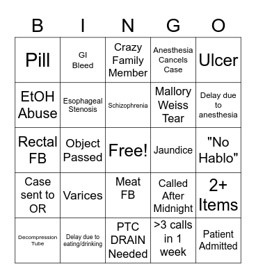 ENDO Call Bingo Card