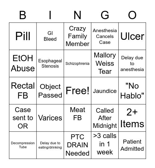 ENDO Call Bingo Card