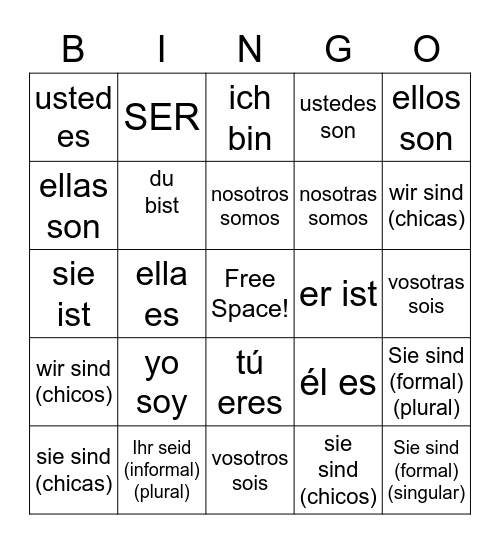 El verbo SER Bingo Card