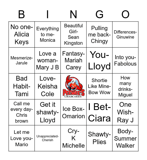 R&B Bingo Card