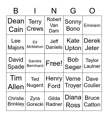 Famous People from Michigan 2 Bingo Card