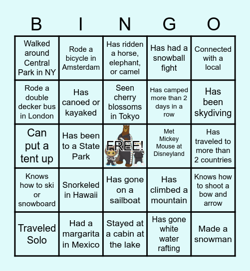 TRAVEL & ADVENTURE Bingo Card