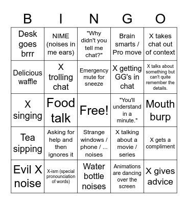 Xisuma stream bingo Card