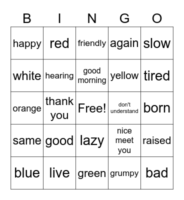 ASL 1 Review Bingo Card