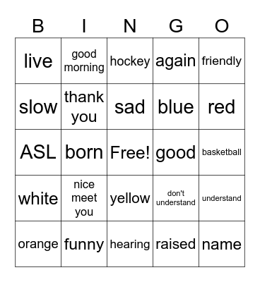 ASL 2 Review Bingo Card