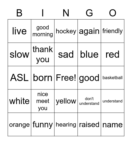 ASL 2 Review Bingo Card