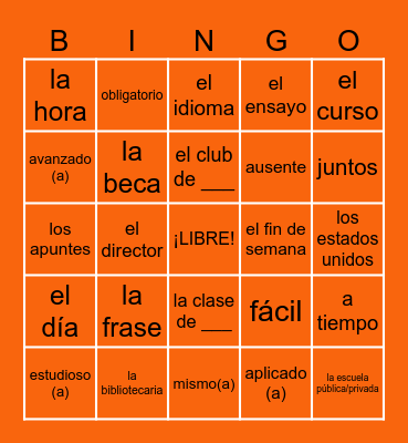 La Educación 1 Bingo Card