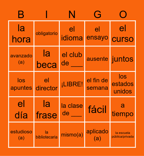 La Educación 1 Bingo Card