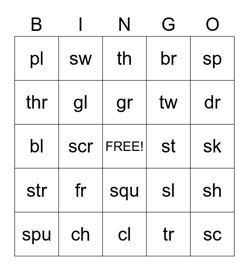 Letter Blend Bingo Card