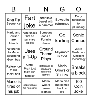 Super Mario Trailer Bingo Card