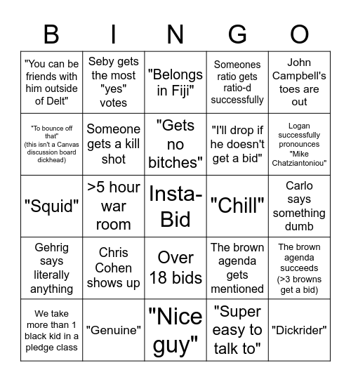 WAR ROOM FALL 2022 Bingo Card