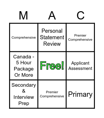 MAC Blackout Bingo Card