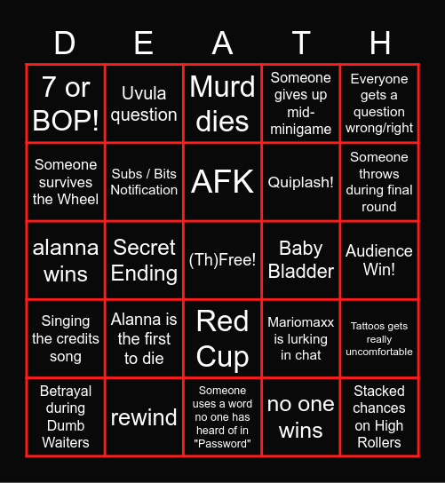 Trivia Murder Party 2 Bingo (Anime Treehouse) Bingo Card