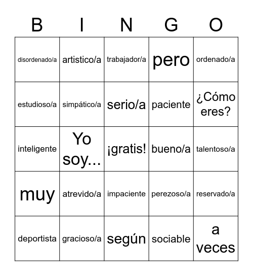 Descripciones Bingo Card