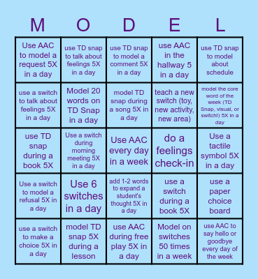 AAC modeling in Bright Bingo Card