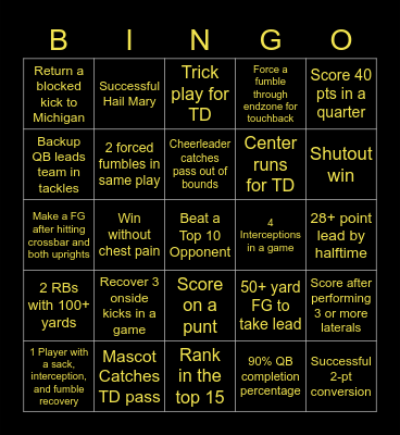 2022 AppState Football Season Bingo Card