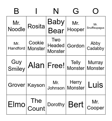 Sesame Street Bingo Card