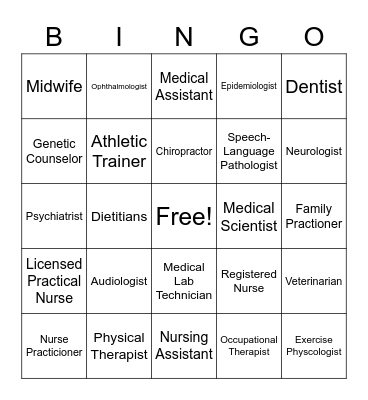 Health Science Cluster Bingo Card