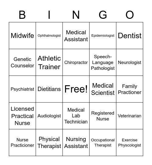 Health Science Cluster Bingo Card