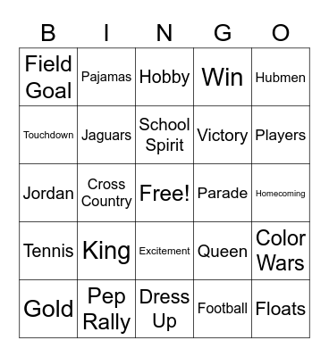 Homecoming BINGO Card