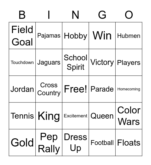 Homecoming BINGO Card