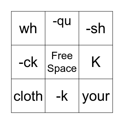Unit 1 Fundations Bingo Card