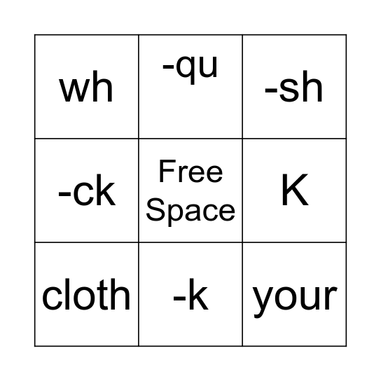 Unit 1 Fundations Bingo Card