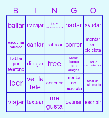 spanish 1A Bingo Card