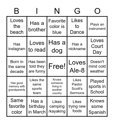 Commonality Bingo Card