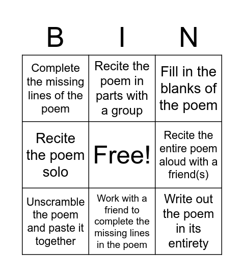 Untitled Bingo Card