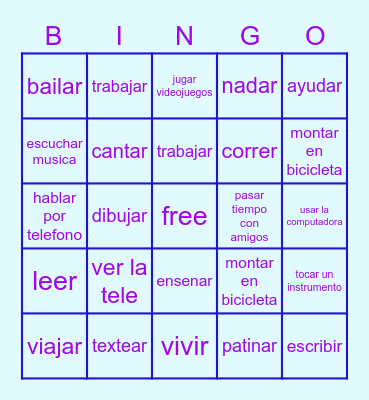 spanish 1A Bingo Card