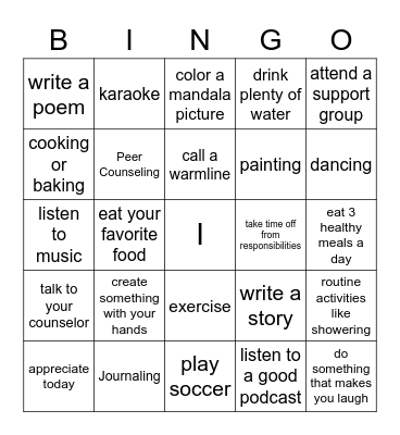 Wellness Tools Bingo Card