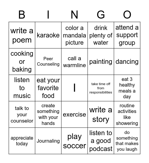 Wellness Tools Bingo Card