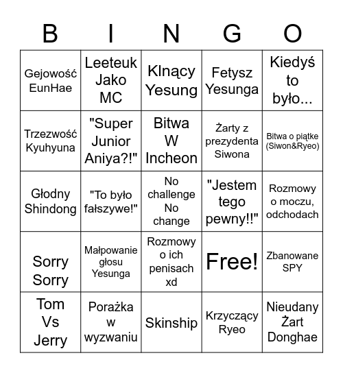 Typowe Show z SuJu Bingo Card